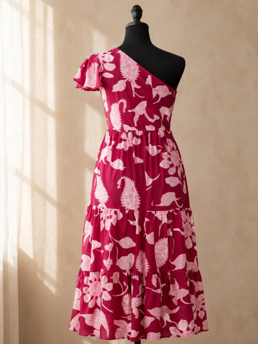 Oliphant Lamu One Shoulder Cotton Poplin Maxi Dress Magenta Pink Pockets M - Picture 3 of 6